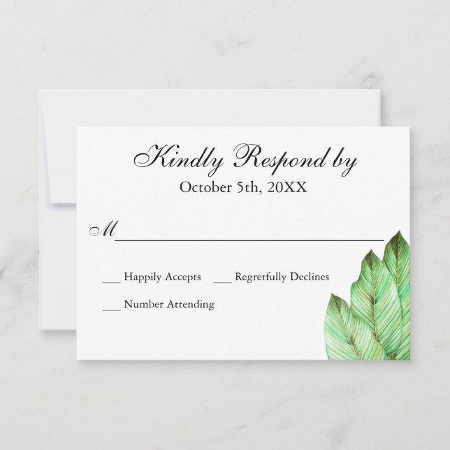 Watercolor Foliage Tropical Wedding RSVP (Front)