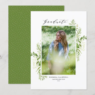 Watercolor Foliage Vertical Photo Graduation Announcement