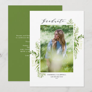 Watercolor Foliage Vertical Photo Graduation Invitation