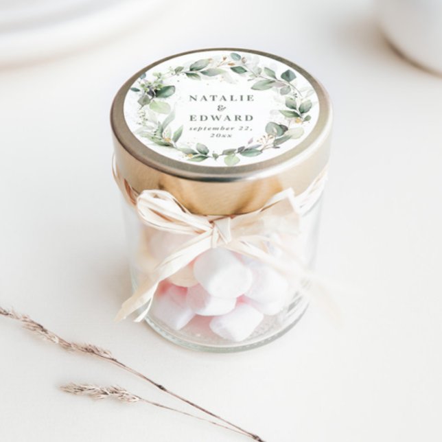 Watercolor foliage wedding favor classic round sticker (Creator Uploaded)