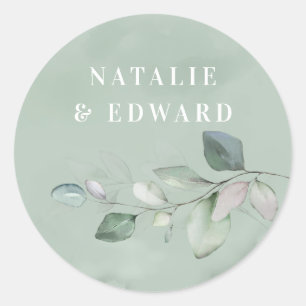 Watercolor foliage wedding favour classic round sticker