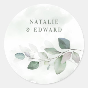 Watercolor foliage wedding favour classic round sticker