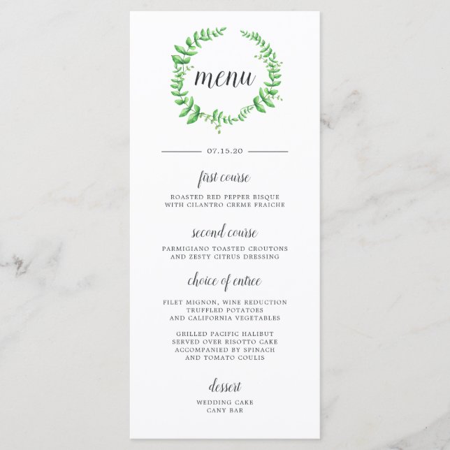 Watercolor Foliage Wedding Menu Card (Front)