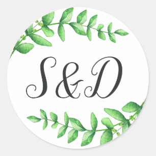 Watercolor Foliage Wedding Monogram Sticker
