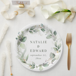 Watercolor foliage wedding party decor paper plate