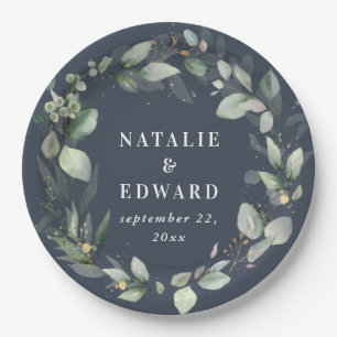 Watercolor foliage wedding party decor paper plate