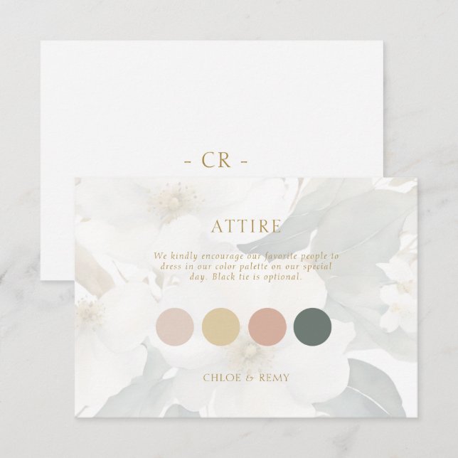 Watercolor Foliage Wedding Pastel Attire Card (Front/Back)