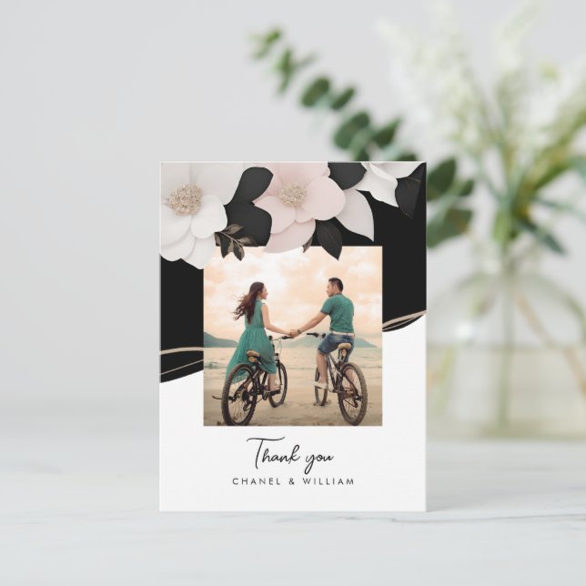 Watercolor foliage wedding photo thank you postcard (Standing Front)