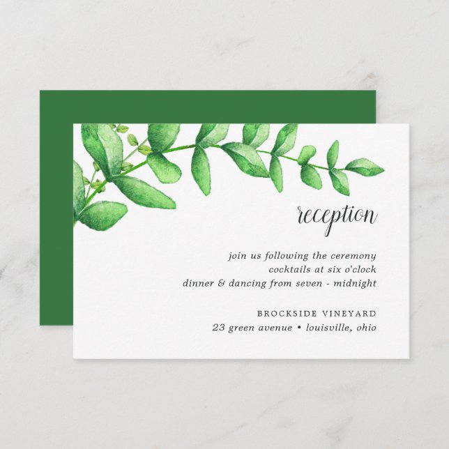 Watercolor Foliage Wedding Reception Card (Front/Back)