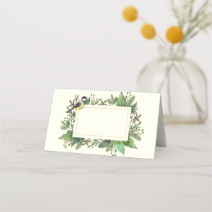 Watercolor Foliage with a Bird   Holiday Place Card