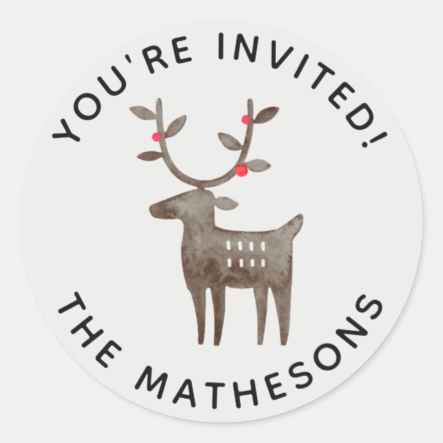 Watercolor Folk Art Reindeer Invitation Seal (Front)