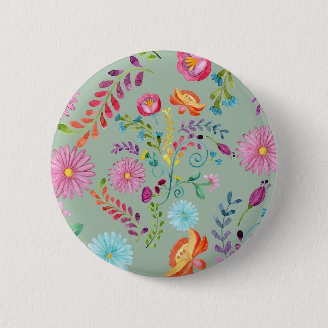 Watercolor Folk Flowers - Customisable 6 Cm Round Badge (Front)