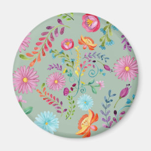 Watercolor Folk Flowers - Customisable Magnet