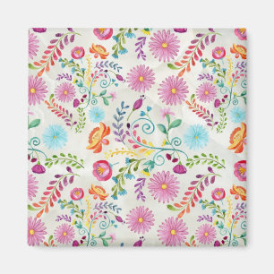 Watercolor Folk Flowers - Customisable Magnet