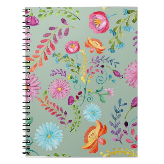 Watercolor Folk Flowers - Customisable Notebook (Front)
