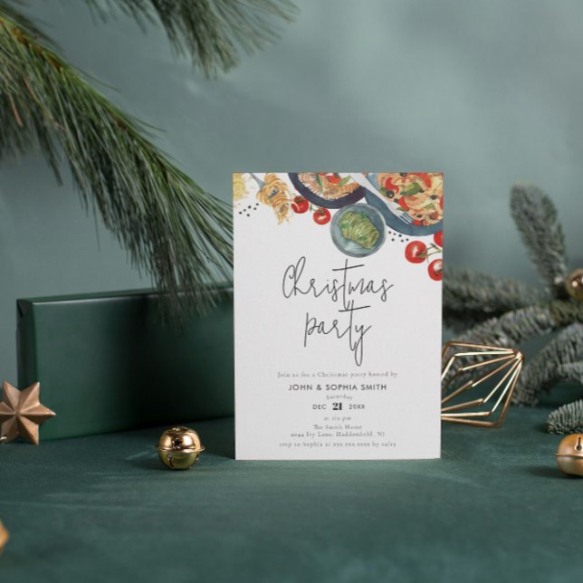 Watercolor Food Pasta Christmas Party Invitation (Creator Uploaded)