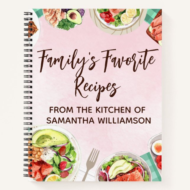 Watercolor Food Pink Custom Chef Gift Recipe Notebook (Front)