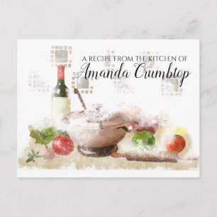 Watercolor food wine prep personalised recipe card