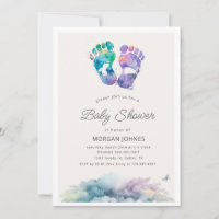 watercolor foot stamp baby shower invitation