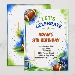 Watercolor football Birthday Invitation Design