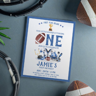 Watercolor Football Blue Cheap 1st Birthday Invite