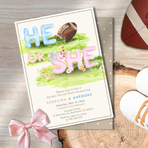 Watercolor Football Bow He or She Gender Reveal Invitation