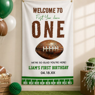 Watercolor Football First Year Down   1st Birthday Banner