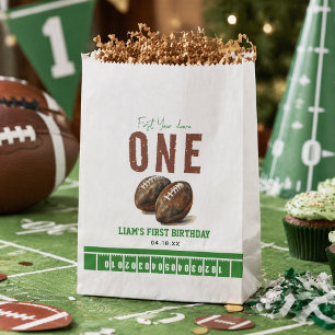 Watercolor Football First Year Down 1st Birthday Favour Bags