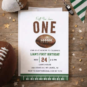 Watercolor Football First Year Down  1st Birthday Invitation