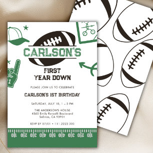Watercolor Football First Year Down 1st Birthday  Invitation
