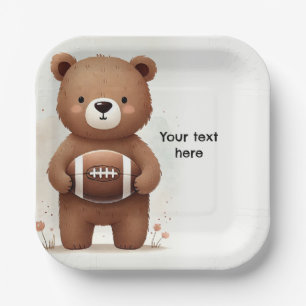 Watercolor Football Teddy Bear 1st Birthday Party Paper Plate