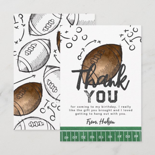 Watercolor Football Thank You Card (Front/Back)