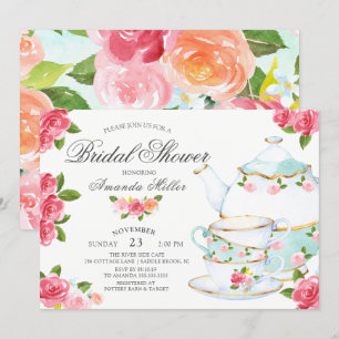 Watercolor Foral Tea Bridal Shower Invitation