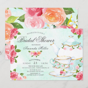 Watercolor Foral Tea Bridal Shower Invitation