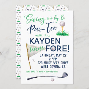 Watercolor FORE Golf Birthday Invitation