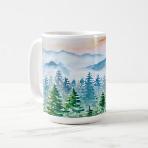 Watercolor forest and mountains coffee mug