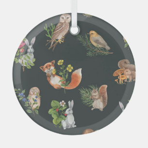 Watercolor Forest Animals: Cute Seamless Glass Tree Decoration