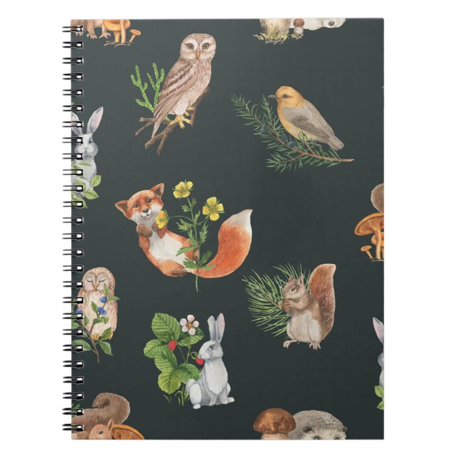 Watercolor Forest Animals: Cute Seamless Notebook (Front)