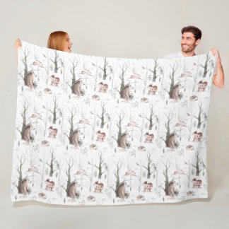 Watercolor Forest Animals Fleece Blanket