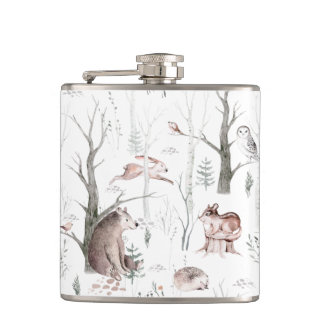 Watercolor Forest Animals Hip Flask