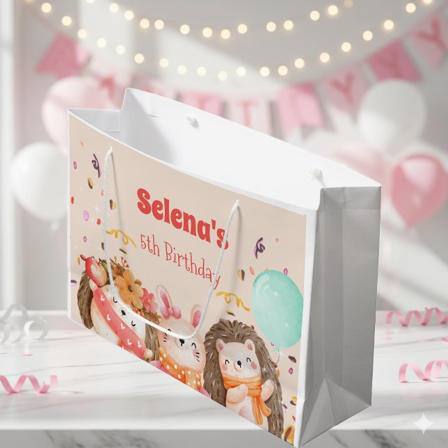 Watercolor forest animals kid birthday large gift bag (Creator Uploaded)
