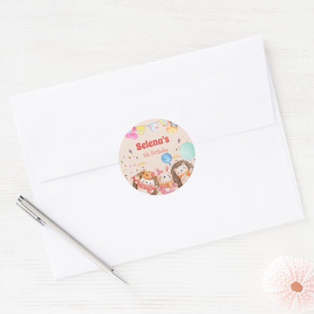 Watercolor forest animals kid classic round sticker (Envelope)