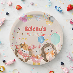 Watercolor forest animals kid paper plate