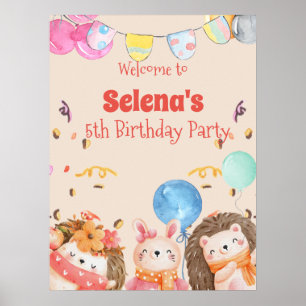 Watercolor forest animals kids welcome poster