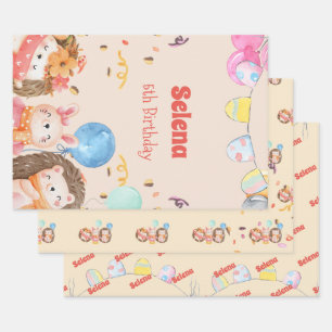Watercolor forest animals kids  wrapping paper sheet