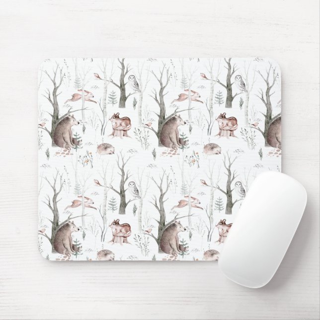 Watercolor Forest Animals Mouse Mat (With Mouse)