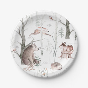 Watercolor Forest Animals Paper Plate