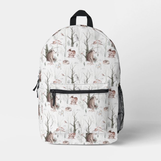 Watercolor Forest Animals Printed Backpack (Front)
