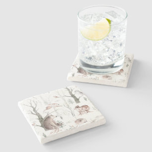 Watercolor Forest Animals  Stone Coaster