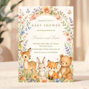 Watercolor Forest Animals Woodland Baby Shower Invitation